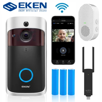 EKEN V5 Smart IP Vaizdo Domofonas WIFI Vaizdo Duris Telefono Durų Bell WIFI Doorbell Kameros IR Signalizacija Belaidžio Saugumo kamerų