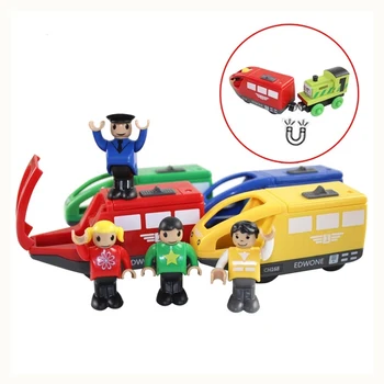 Elektrinio Traukinio, Žaislai, Mediniai Kelio Magnetinio Traukinio Transporto priemonės Žaislų Rinkinys Prijungtas Mediniai Geležinkelio Automobilių Vaikams Kalėdų Dovana
