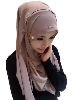 Gražus Šifono Moterų Musulmonų Ilgas Šalikas Su Hijab Islamo Paslėptą Mygtuką Dizainas Šaliai Arabų Shayla Apdangalai, 170*85