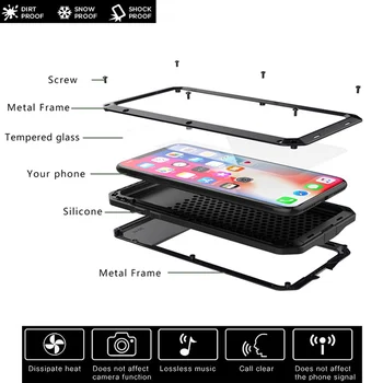 Grūdintas stiklas+Metalas Aliuminio šarvai telefono dėklas skirtas iPhone 11 Pro XS MAX XR X 7 8 6 6S Plius 5S SE 2020 viso Kūno atsparus smūgiams Dangtis