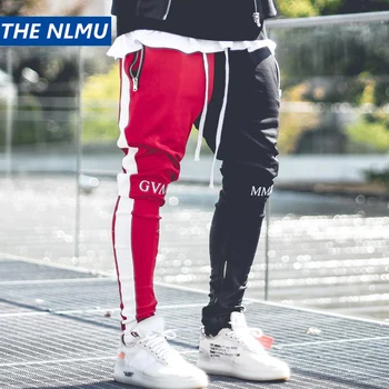 Hip-Hop Streetwear Vyrų Jogger Kratinys Pieštuko Pants Mens Fitneso Kelnės Bėgikų Drabužių Sweatpants Kelnės Spalvos Bloką HH38