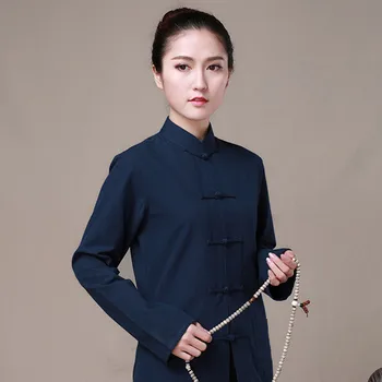 Ilgomis Rankovėmis Medvilnės Tradicinės Kinų Drabužius Tango Kostiumas Viršuje Moterų Kung Fu Chi Vienodi Marškinėliai Palaidinė Hanfu femal grynas kostiumas