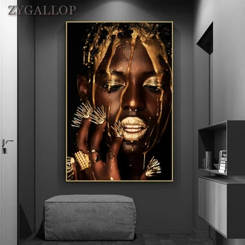 Juodos ir Aukso Afrikos Meno Moters Plakatas Spausdinimo Modernių Namų Dekoras Drobė, Tapyba Juoda Moterų Sienos Nuotraukas Kambarį Freskos