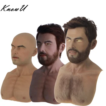 KnowU Silikono Vyrų Kaukė su Krūtinės Plaukų Antakiai Burna galvos Apdangalai Cosplay Crossdress