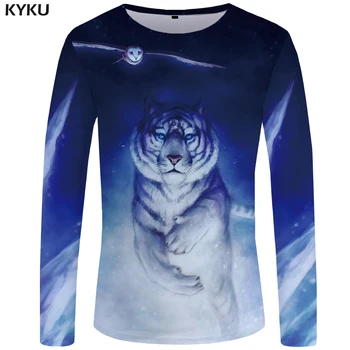 KYKU Tigras marškinėliai Vyrams, ilgomis rankovėmis marškinėliai Black Anime Miestas 3d T-shirt Harajuku Juokinga T shirts, Hip-hop, Rokas Mens Drabužių 2018