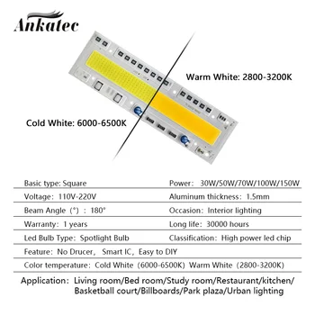 LED, COB (Chip 30W 50W 70W 100W 150W AC 110V, 220V LED Lempos IP65 Smart IC LED Potvynių Šviesos Šiltai Balta Šalta Balta Prožektorius