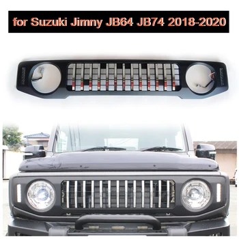 Lenktynių Groteles su LED Lempos Suzuki Jimny JB64 JB74 2018-2020 Automobilių Priekiniai Inkstų Grotelės Akies Juoda Grotelės Padengti Priedai