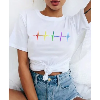 Lgbt marškinėliai gėjų moterų tee marškinėliai moteriška biseksualų viršuje kawaii lesbiečių vaivorykštė t-shirt meilė yra meilė, Meilė Laimi marškinėlius lesbietės
