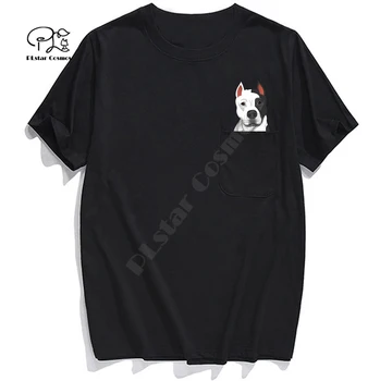 Marškinėliai Mados Prekės ženklo vasaros kišenėje juokingas šuo atspausdintas t-shirt vyrams, moterims marškinėliai Hip-hop viršūnės juodos medvilnės tees stilius-2