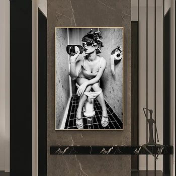 Moteris Sėdi ant Tualeto, Derliaus Drobė Menas, Plakatų Ir grafikos Juodos ir Baltos spalvos Seksuali Moteris, Sienų Tapyba Namų Sienų Apdaila