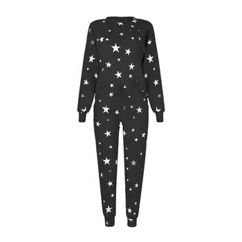 Moterų Pižama Nustatyti Atsitiktinis Mielas Žvaigždžių Spausdinti Rudens ir Žiemos Homewear ilgomis Rankovėmis Sleepwear Gamtos Namų Drabužių Naktį Kostiumas