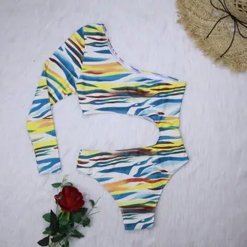 MUOLUX 2020 m Sexy Thong maudymosi kostiumėlį Afrikos Vieną Petį maudymosi Kostiumėliai Spausdinti Gilia V Plius Dydis Moterų Monokini ilgomis Rankovėmis Maudymosi Kostiumas XL