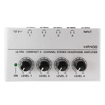 Nauja Sidabrinė 4-Channel Audio Stereo Ausinių Stiprintuvo HA400 Ultra-Kompaktiškas su ES Energijos Tiekimo Microamp Garso Stiprintuvas