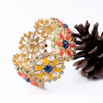Naujas Dizaineris Derva Akmens Multi Gėlių Žavesio Bangle Moterims, Mulit-spalvų Gėlių Bangle Moterų Papuošalai Aksesuaras