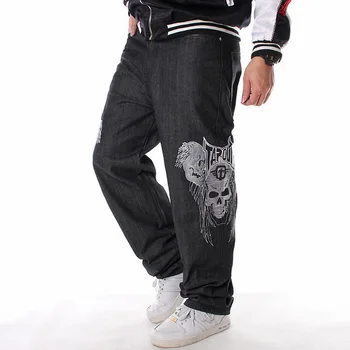 Naujas Mens Kaukolės Skeletas Baggy Kelnės Streetwear Hip-Hop Džinsus, Džinsinį Audinį Siuvinėjimui Plius Negabaritinių Naujas 2021