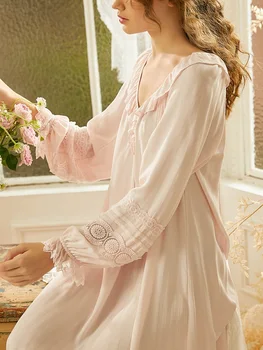 Naujas Vintage White /Pink Viskozė Moterų Ilgai Nightgowns Prarasti Plius naktiniai drabužiai Elegantiškas Rudenį, Pavasarį Patogiai Ilgą Naktį Suknelė