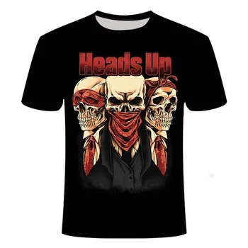 Nauji vyriški Kaukolė T-shirt Prekės Punk Stiliaus Piršto Kaukolė 3D marškinėliai vyriški Viršūnes Hip-Hop 3D Atspausdintas Kaukolė Punisher T-shirt