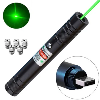 Nešiojamų didelio galingumo USB žalias lazeris akumuliatorius su įterptais raudonojo lazerio peržiūrėti 10000m 5MW reguliuojamas dėmesio lazerio galvutė derinys