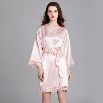 Nėriniai Siuvinėjimo Sleepwear Trumpas Lady Ilgomis Rankovėmis Chalatas Kimono Suknelė Pižamą Drabužiai, Naktiniai Drabužiai Intymus Apatinis Trikotažas Homewear