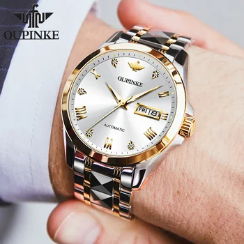 OUPINKE Prabangos Prekės ženklo Vyrai Laikrodžiai Verslo Klasikinis Automatinis Mechaninis laikrodis Vyrams, Sporto Nerūdijančio Plieno, atsparus Vandeniui Laikrodžius