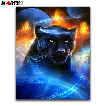 Pantera Visiškai apvalus Deimantas tapybos kryželiu juodas leopardas kvadratiniu Diamond mozaikos Katės 5D 