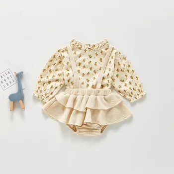 Pavasario gėlių marškinėliai moteriška baby kombinezonas kūdikiui leotard tiktų dirželis vaikai boutique drabužių didmeninės mados drabužiai
