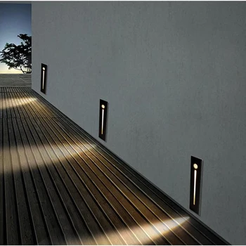 PIR Judesio Jutiklis 3W LED Embedded Žingsnis Laiptų Šviesos Apdailos Koridorių, Laiptų, Grindų, Sienų šviestuvai AC85-265V Patalpų Apšvietimas