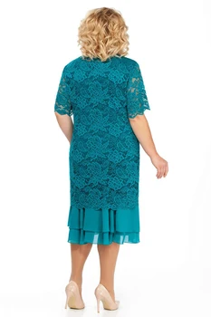 Plus Size Smaragdas Žalia Nėrinių Prom Dresses 2020 Arbata Ilgis Dviejų dalių Kostiumas Suknelė linijos Pusė Rankovės gala jurken