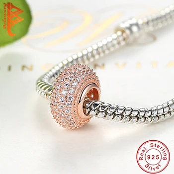 Prabangus Romantiškas Rose Gold Charms Beads Nutiesti Visiškai Kristalų Turas Pakabukai tinka Pandora Apyrankes 
