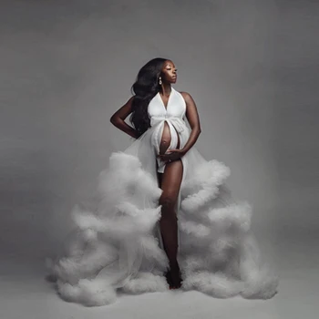 Prašmatnus Sexy Balta Nuotakos Susiėmę Tiulio Drabužius, Suknelės Moterims Motinystės Suknelė Chalatai Vien Ilgai Nėščioms Drabužius Fotosesiją Užsakymą