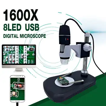 Profesinės 1600X USB 8 LED Zoom USB Skaitmeninis taikymo Sritis didinamasis stiklas Endoskopą Kamera +Video Stendas 5 V DC USB Telefono PC