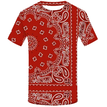Raudona Bandana 3D Spausdinimo Mados Marškinėliai Vyrams Hip-Hop Kietas Streetwear Juokinga, T-marškinėliai Vyrams, Atsitiktinis Trumpas Rankovėmis Tee Viršūnių O-Kaklo Drabužiai