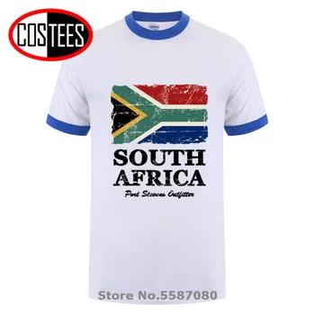 Retro Nelaimę Pietų Afrikos Vėliava marškinėliai vyrams Derliaus Afrikos Pasididžiavimas T-shirt Cool Trumpas Rankovės Įgulos Kaklo Pobūdžio Medvilnės marškinėliai