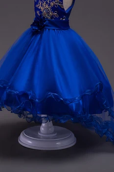 Royal Blue Flower Girl Ilga Suknelė 2020 Metų Vasaros Aukso Žiedų Diržo Tiulio China Vaikas Vestuvės Dress Raukiniai Vestido Drabužiai
