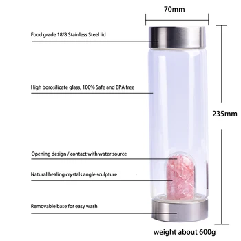 Runyangshi 1pc 550ml Natūralių kristalų skaldą stiklo buteliukas su apsauginiu maišelį nešiojamų sporto kelionės gėrimo butelis