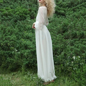 Seksualus V-kaklo, ilgomis Rankovėmis Elegantiškas Šifono Suknelė Bohemijos Baltas Šalis Suknelė Moterims Maxi Suknelė Moterims Atsitiktinis