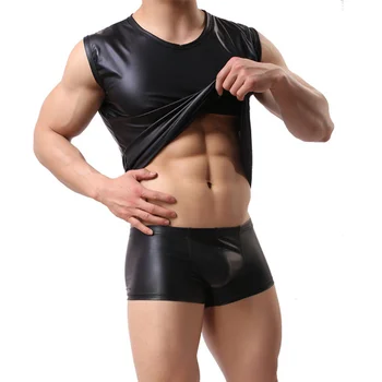 Seksualus Vyrai Tankų Dirbtiniais Odos Fitneso Bodystocking Latekso Undershirts Slydimo Hombre Viršūnes Apatiniai, Moteriškas Apatinis Trikotažas, Erotinis Gėjų Clubwear