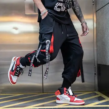 Streetwear Vyrai Gatvės Stiliaus Mados Kelnės Naujausias Juostelės Juodos Haremo Kelnės Juostelės Hip-Hop Vyrų Atsitiktinis Sweatpants Poilsiu Kelnės