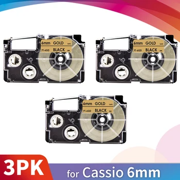 Topcolor 3PK XR-6GD 6mm*8m Etiketės Juostos Suderinama Casio Label Maker Rašymo Mašinėle, Juoda Aukso XR 6GD už Casio KL350 KL820
