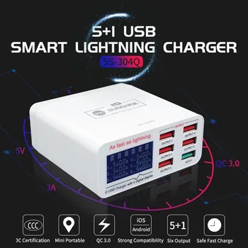 USB Smart Žaibo Įkroviklis Realus, Dinamiškas Intelligent LCD Skaitmeninis Ekranas Automatinis Pripažinimas Greita Įkrovimo QC 3.0