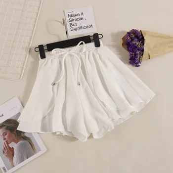 Užrišti atsitiktinis pledas šortai moterims apačioje Streetwear žiedas vasaros šortai 2018 NAUJAS Paplūdimio baltos spalvos užtrauktuku didelis juosmens šortai femme