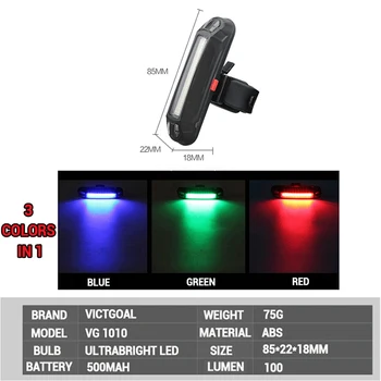 VICTGOAL Dviračio Lemputė USB Įkrovimo Dviračių Backlight LED Dviračio Galinis Žibintas atsparus Vandeniui Dviračių Žibintai Saugos MTB Įspėjamasis Žibintas