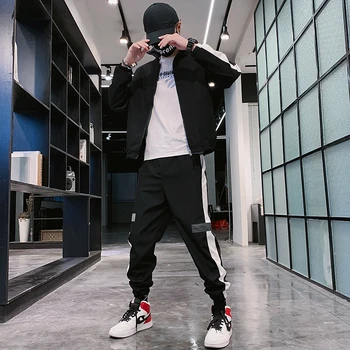 Vyriški Japonijos Streetwear Rinkiniai Sportinę Tracksuit Vyrų Kratinys Hip-Hop Striukė Sweatpants Striukės Poilsiu kostiumai
