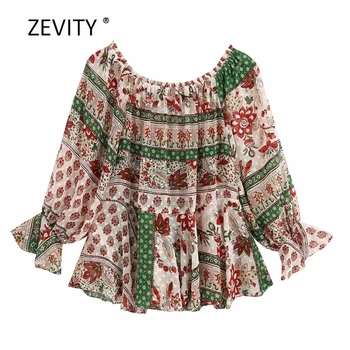 Zevity Naujų 2020 m. moteris derliaus velniop kaklo spalvą, rungtynių kratinys spausdinti smock palaidinukė ponios elegantiškas šifono marškinėliai feminina viršūnes LS6832