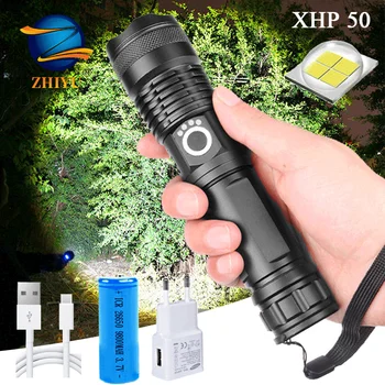 ZHIYU XHP50 LED Žibintuvėlis 26650 18650 Baterija Didelės Galios Super Ryškus Žibintas 5 Režimai Zoom Smūgiams USB Įkrovimo Žibintai