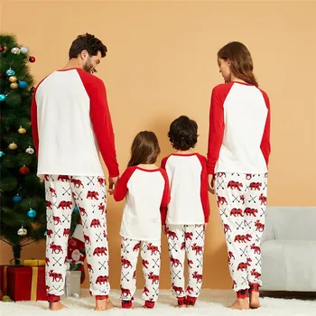 Šeimos Atitikimo Komplektus Pižama Nustatyti Kalėdų Mados Animacinių filmų Spausdinti Suaugę vaikai Pižama nustatyti Medvilnės naktiniai drabužiai Sleepwear Raudona Pyjama