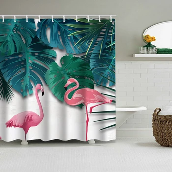 Šiaurės Nuotraukas Gyvūnų Flamingo Dušo Užuolaidos Žalieji Augalai Vonios Kambaryje, Aukštos Kokybės Poliesterio, Atsparus Vandeniui Dušo Užuolaidos