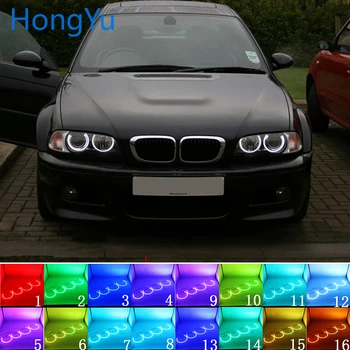 Žibintų Įvairių spalvų RGB LED Angel Eyes Halo Žiedas Akių DRL RF Nuotolinio Valdymo už 1998-2003, BMW E46 su PROJEKTORIŲ Priedai