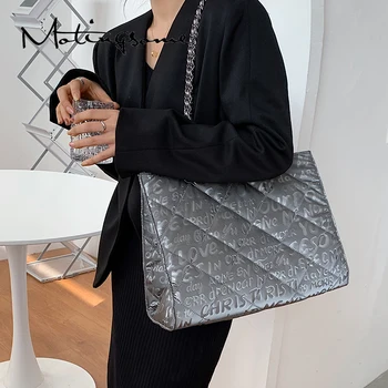Žiemos Maišelį Nailono Audinys Krepšys Moterims Nešti Maišą Moterų Didelės Talpos, Shopper Bags su Grandinėmis Laišką Modelio Prabangūs Dizainerio 2021